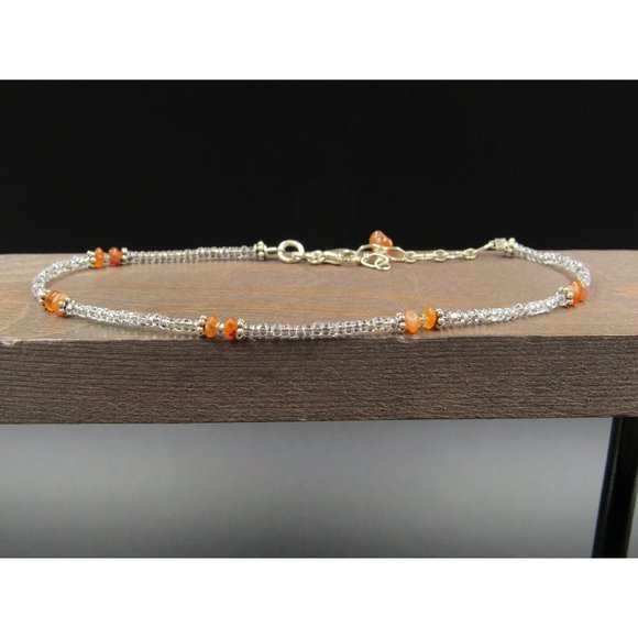 10" Sterling Silver Clear Beaded And Small Stone Ankle Bracelet Vintage Elegant - Picture 1 of 7